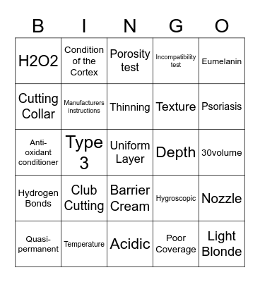 Hairdressing Bingo Card