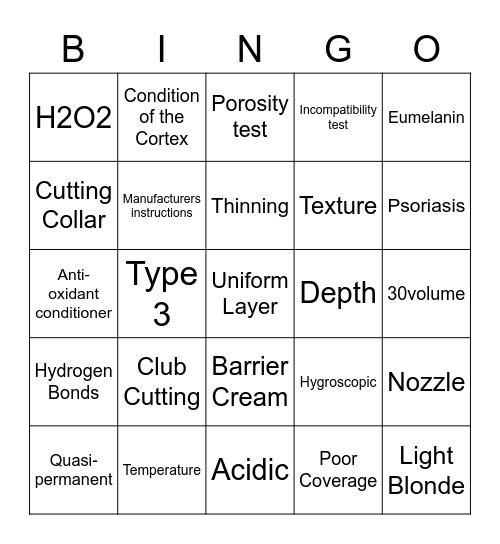 Hairdressing Bingo Card