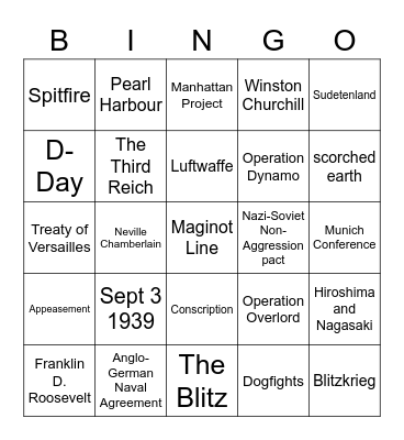 World War II Bingo Card