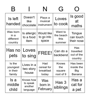Each person can initial your paper twice only! Bingo Card
