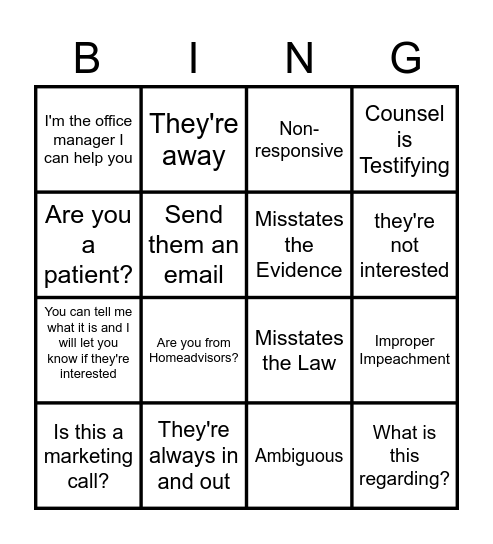 GK OBJECTION BINGO Card