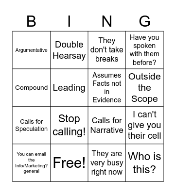 OBJECTION BINGO Card