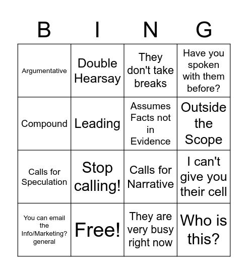 OBJECTION BINGO Card