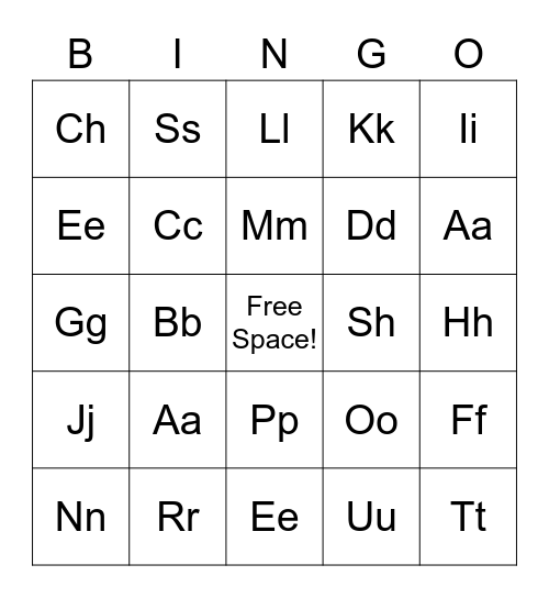 OG Letter and Letter Sounds Bingo Card