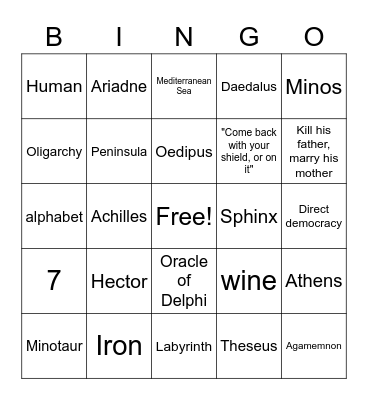 Ancient Greece Bingo Card