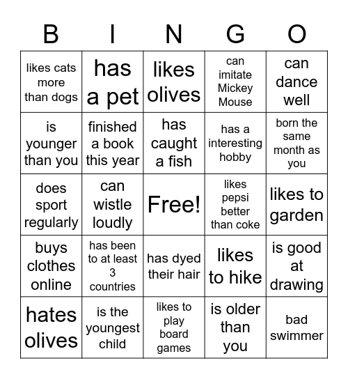 Get to Know You Bingo Card