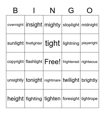 ight family bingo! Bingo Card