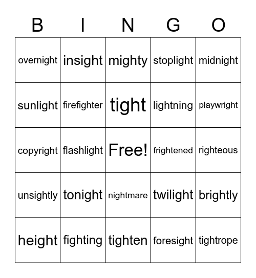 ight family bingo! Bingo Card