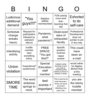 Get ready for: FACULTY MEETING BINGO Card