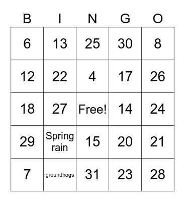 Spring BINGO Card
