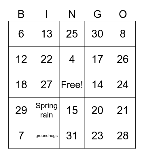 Spring BINGO Card