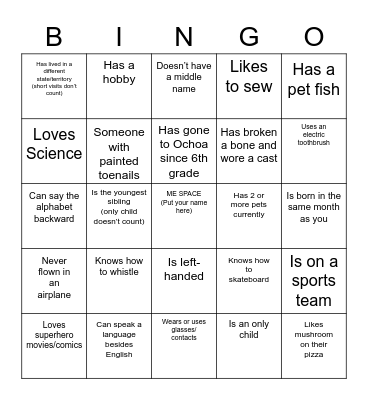 Get-To-Know-You BINGO Card