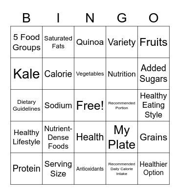 Building a Healthy Lifestyle Bingo Card