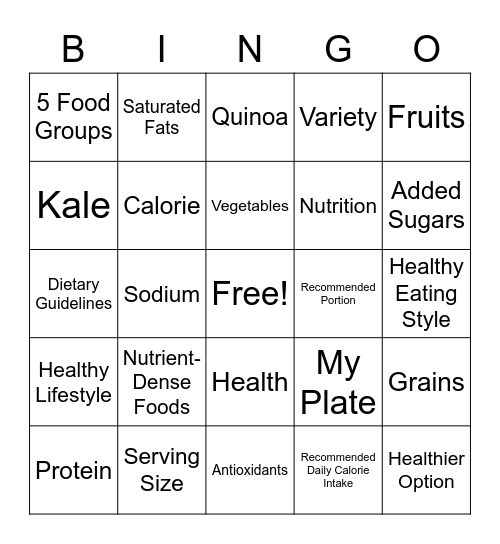 Building a Healthy Lifestyle Bingo Card