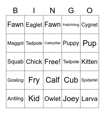 Baby Animal Bingo Card