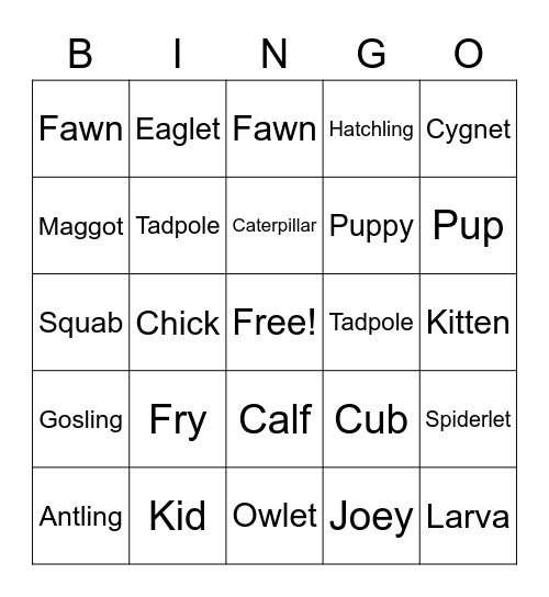 Baby Animal Bingo Card