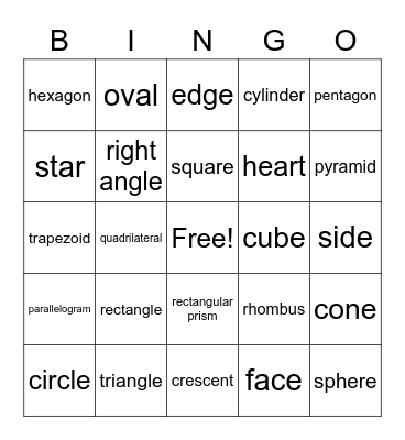 Shapes (second grade) Bingo Card