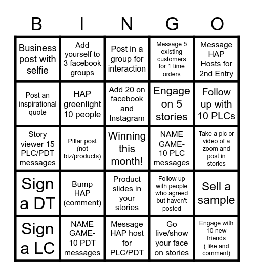 DAILY TASK TO WIN THE MONTH Bingo Card