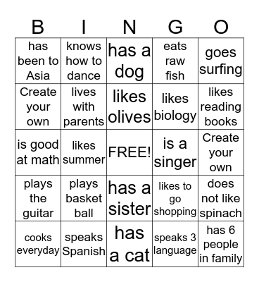 My classmate..... Bingo Card