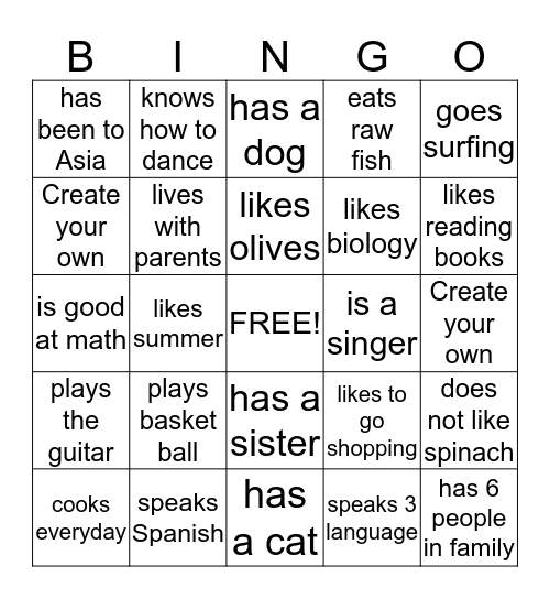 My classmate..... Bingo Card