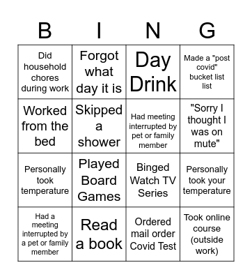 Pandemic Bingo Card