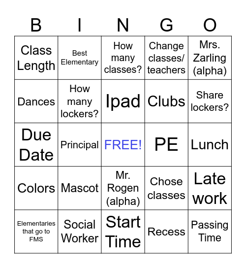 FMS BINGO Card