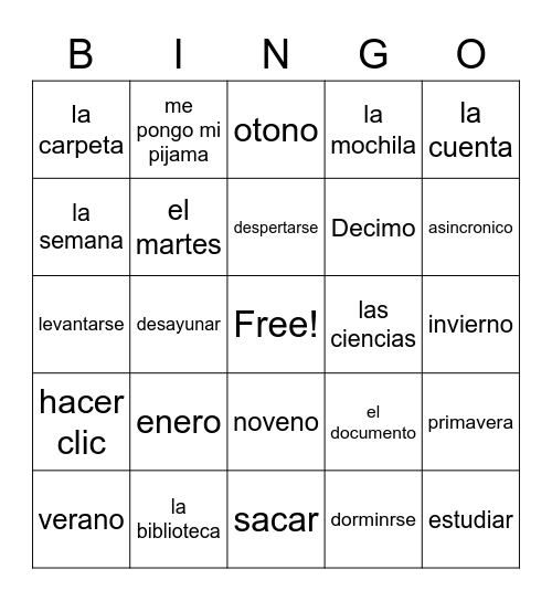 Unit 2 Bingo Card