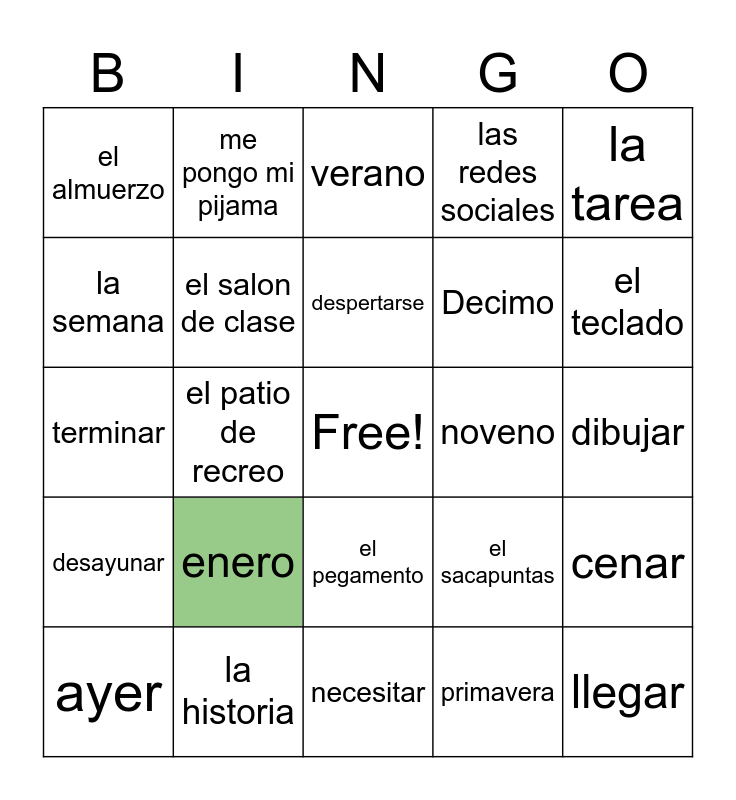 Unit 2 Bingo Card