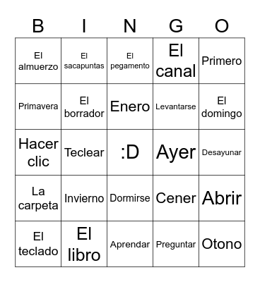 Spanish Bingo Card