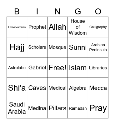 Islam Bingo Card