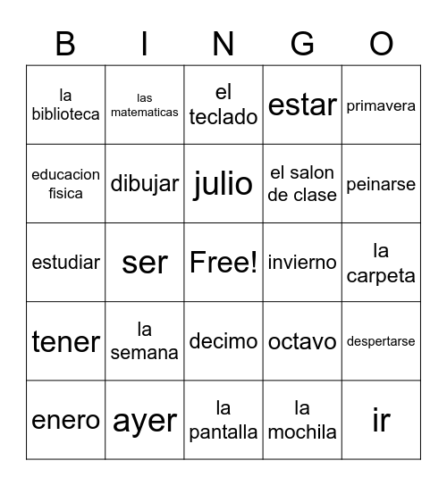 Unit 2 Bingo Card