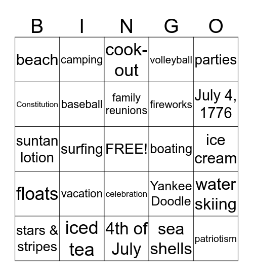 July Bingo Card