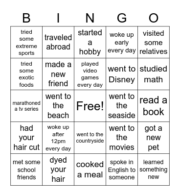 Check the box if you...on your vacation. Bingo Card