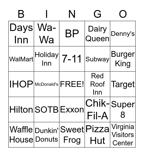 On our way to Hilton Head! Bingo Card