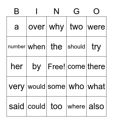 Sight Word Bingo! Bingo Card
