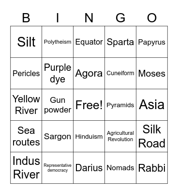 World History Bingo Card