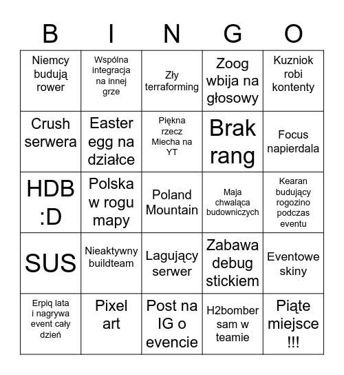 Eventowe Bingo BTE Poland Bingo Card