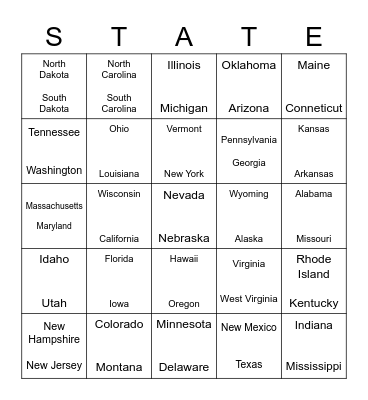 States Bingo Card