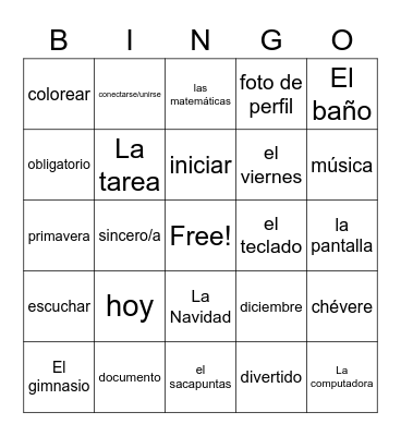 Spanish Bingo Card