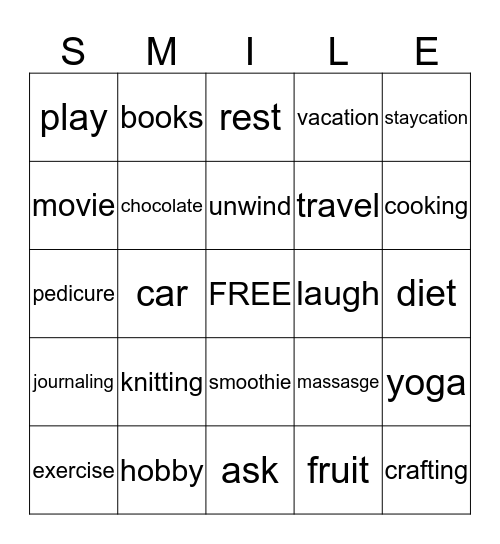 SMILE Bingo Card