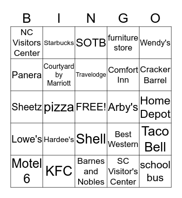 Home Again, Home Again Bingo Card