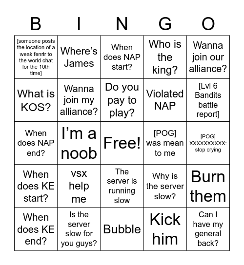 Evony Bingo Card