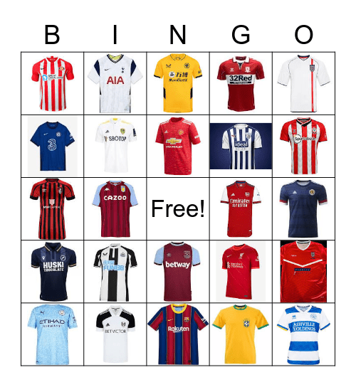 Football shirt bingo Card