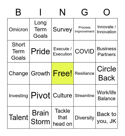 Radio Kinney Bingo Card