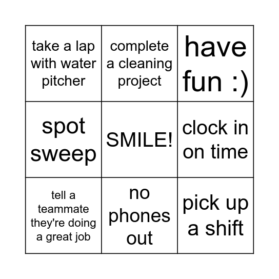 Support Bingo Card