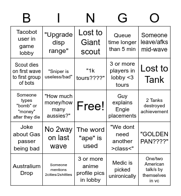 Mecha Engine Bingo Card