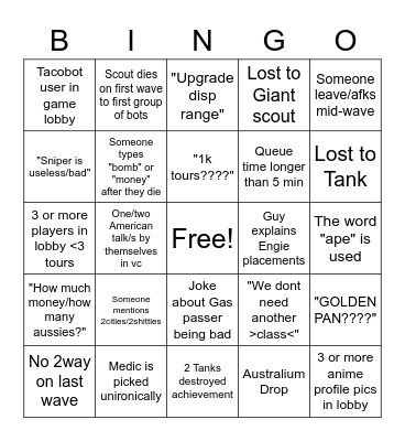 Mecha Engine Bingo Card