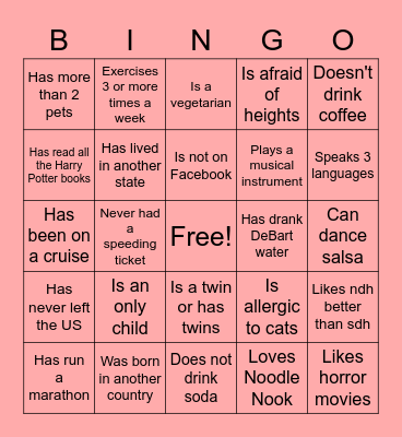 PE Retreat: Find someone who... Bingo Card