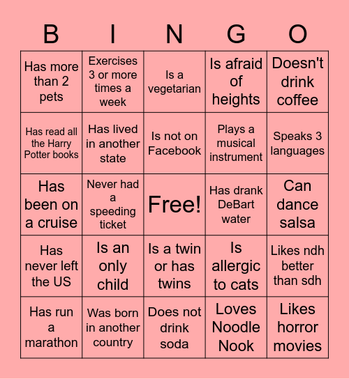 PE Retreat: Find someone who... Bingo Card