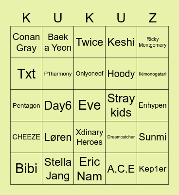 How similar is your music taste to Bingo Card